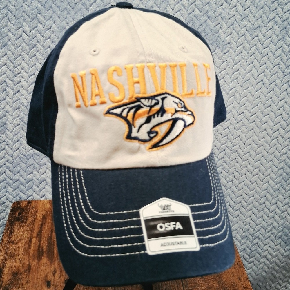 NHL Nashville Predators Hat Fan Favorite Navy Blue White Adjustable OSFA Cap